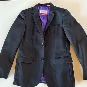 OppoSuits Boys Black 2 Piece Slim Fit Suit with Purple Lining